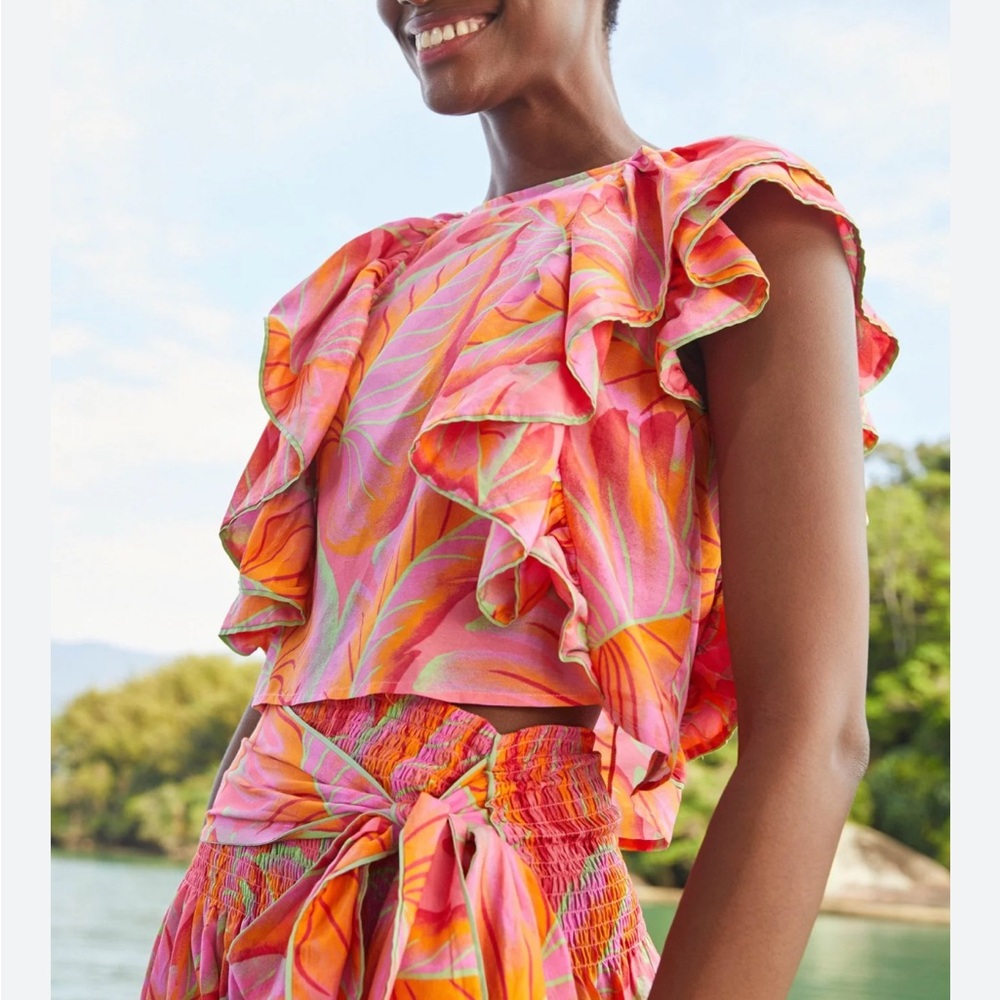 FARM Rio Bright Forest Frilled Top